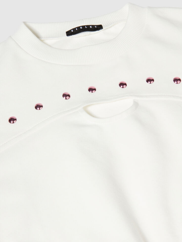 Cropped sweatshirt with studs - girls' knitwear - White | Sisley Young image number 3